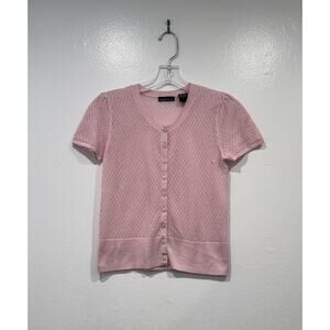 Moda International Pink Knit Crochet Top Women’s Size Small Feminine Delicate